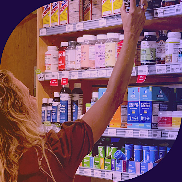 Woman at a pharmacy choosing a product - clinical study